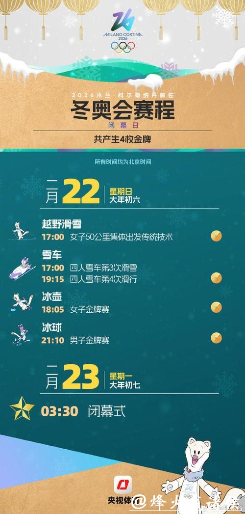 将产生116金 米兰冬奥会赛程日历一键收藏